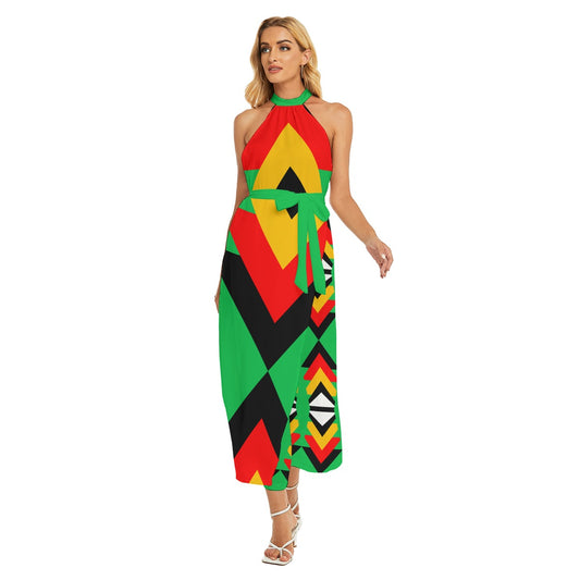 Origen Destination Women's Wrap Hem Belted Halter Dress