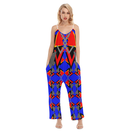 Origen Destination|  Dia-Symbol Blue/Multi-color Women's Loose Cami Jumpsuit