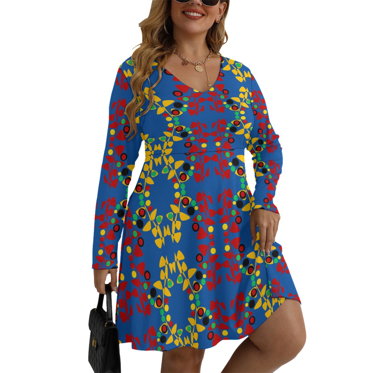 Origen Destination Women's V-neck Long Sleeve Dress(Plus Size)
