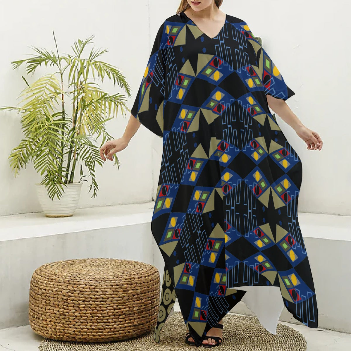Origen Destination Women's V-neck Patterned Kaftan Robe