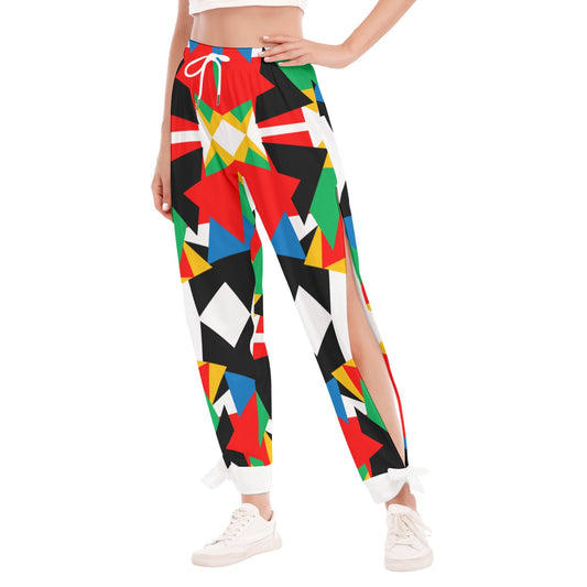 Origen Destination |On-Arrival Point of Origen Symbol Women's High Side Slits Pants With Bottom Strap