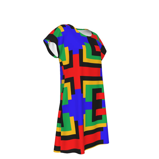 Origen Destination |On-Arrival Point of Origen Women's Blue/Multicolor Short Sleeve Dress