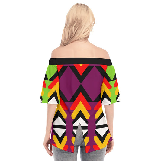 Origen Destination| Dia-Symbol Women's Off-shoulder Flared Sleeves top