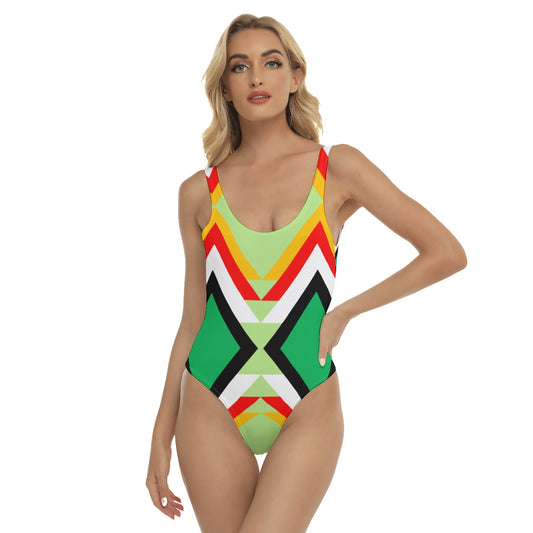 Origen Destination |On-Arrival Point of Origen Women's Sage/Gold One-piece Swimsuit