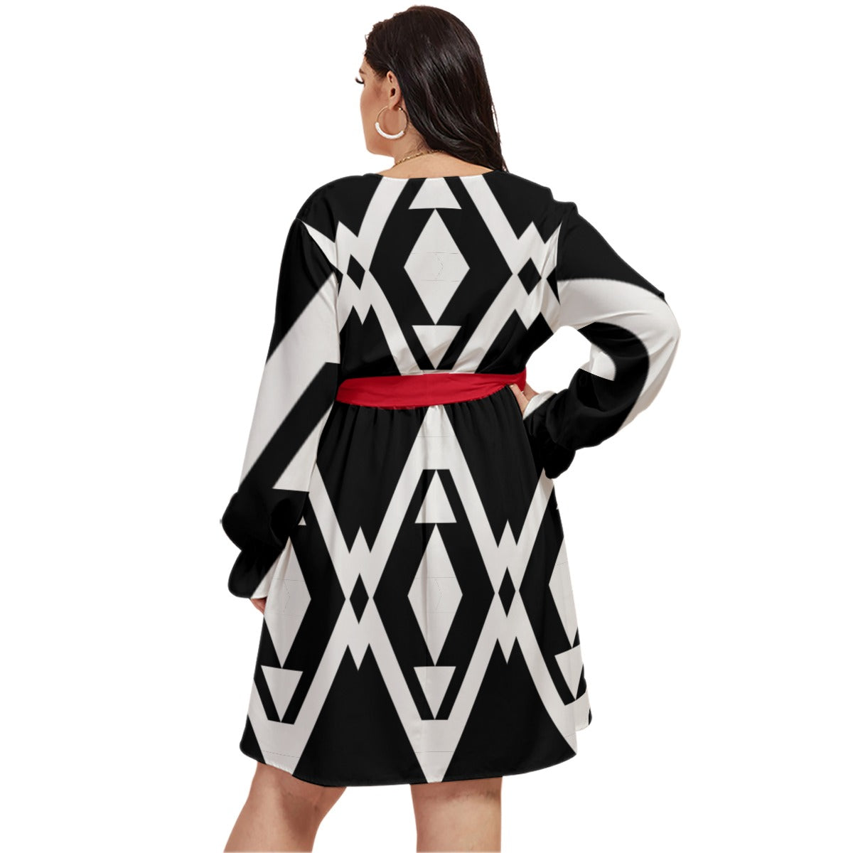 Origen Destination |On-Arrival Point of Origen Dia-Symbol Women's V-neck Dress With Waistband (Full-figured)