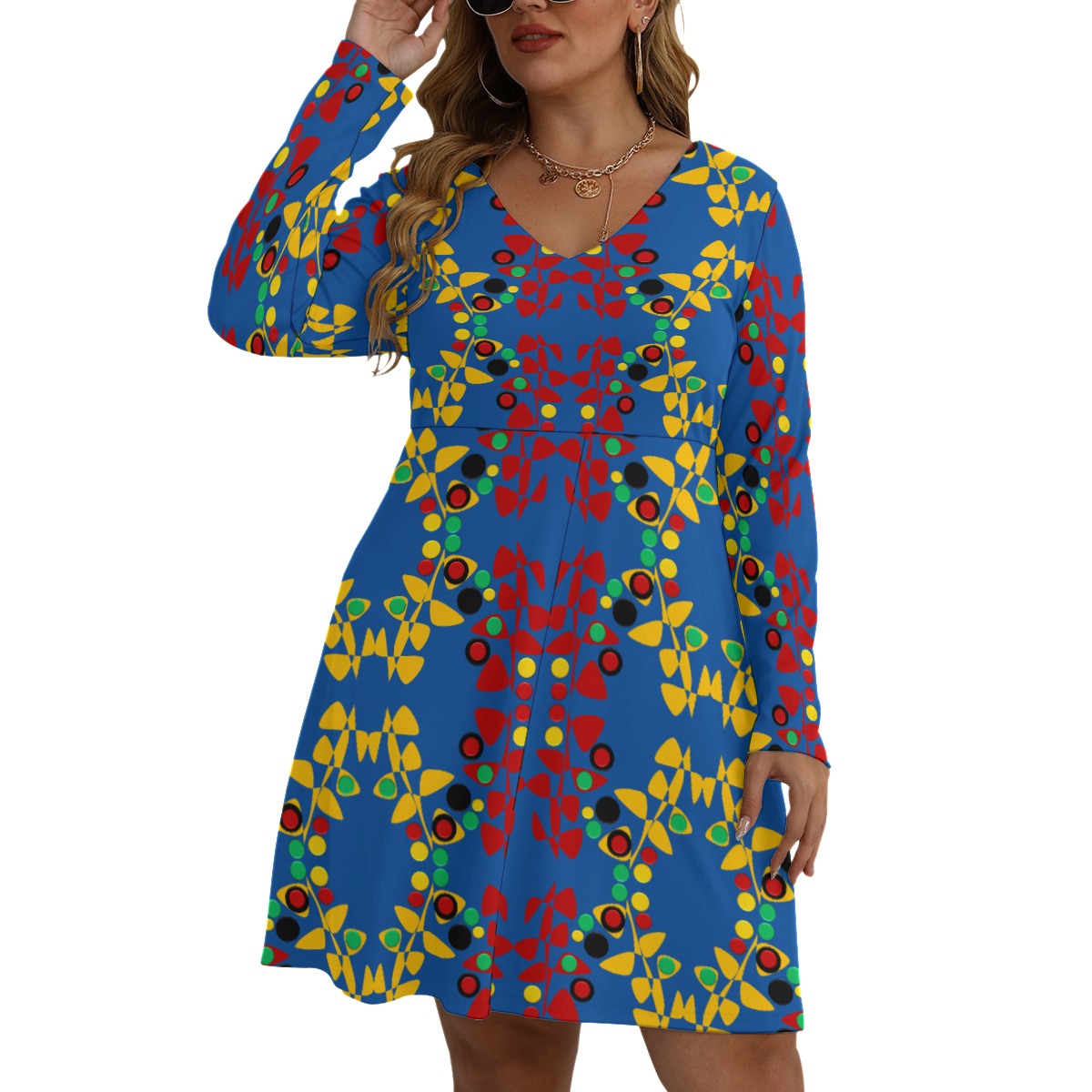 Origen Destination Women's V-neck Long Sleeve Dress(Plus Size)