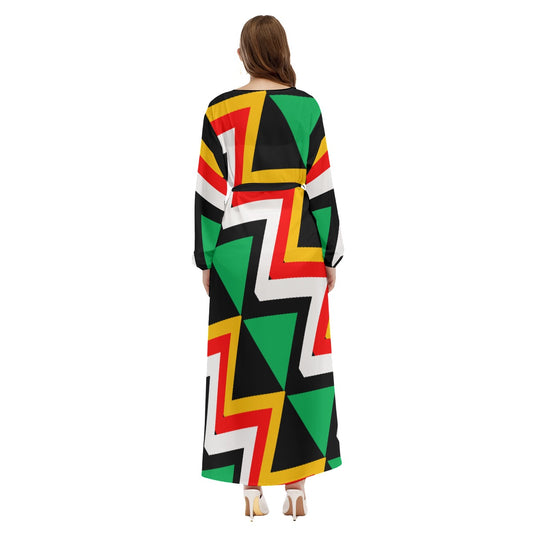 Origen Destination |On-Arrival Point of Origen Women's Red/Gold/Multicolor Beach Long Coat