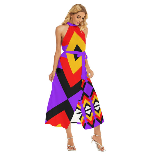 Origen Destination Women's Wrap Hem Belted Halter Dress