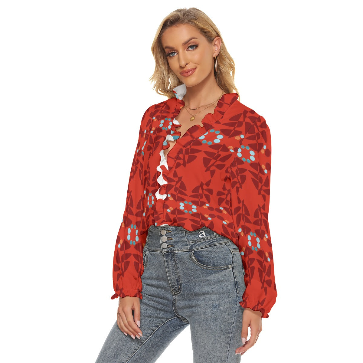 Origen Destination Women's Pleated Collar V-neck Blouse