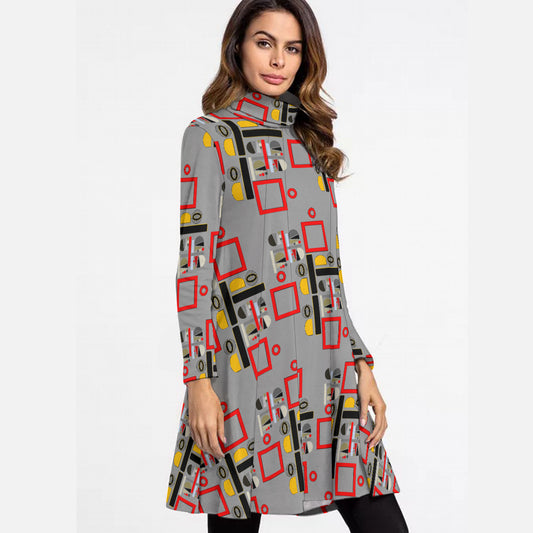 OD Women's Turtle neck Flare out Dress DFGT67