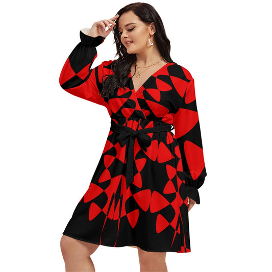 Origen Destination |On-Arrival Point of Origen Women's V-neck Dress With Waistband (Full-figured)