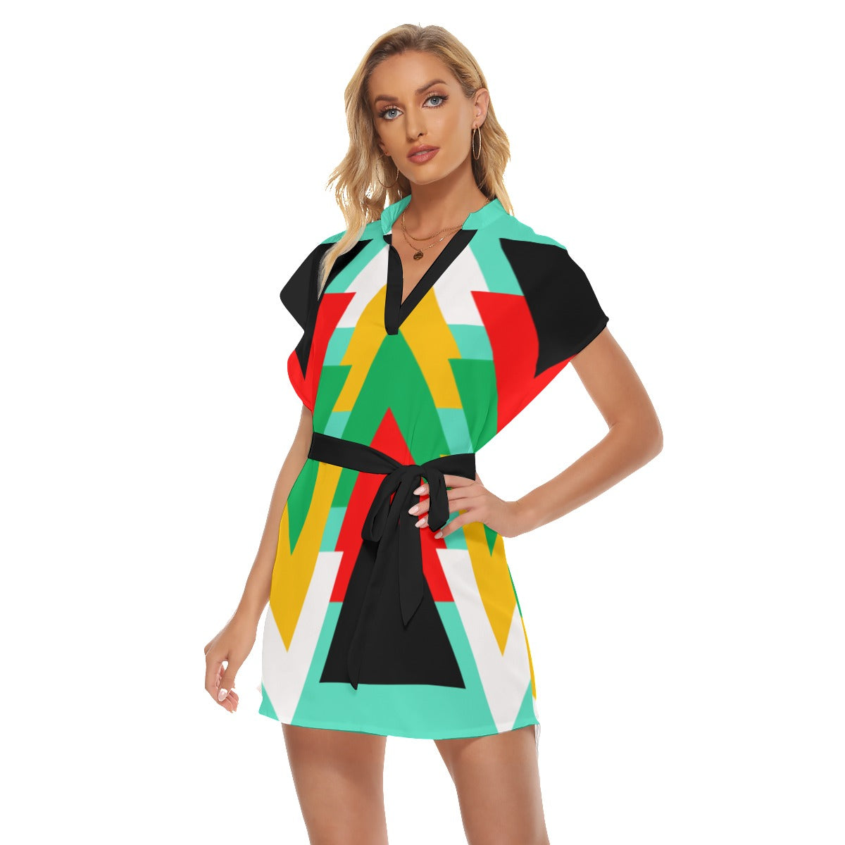 Origen Destination |On-Arrival Point of Origen Women's Stand-up Collar Casual Dress With Belt