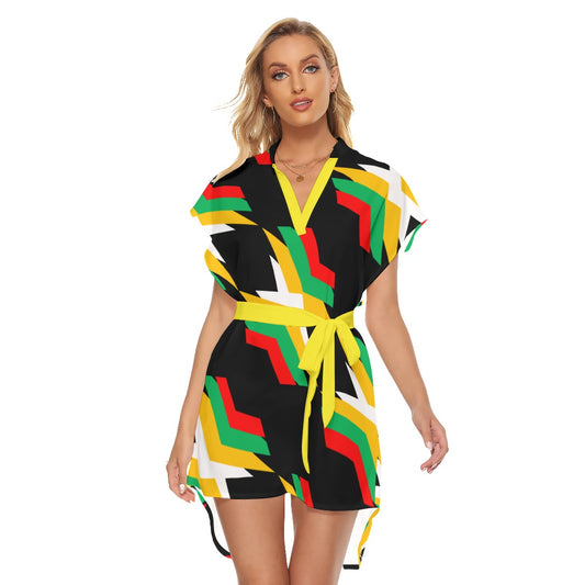 Origen Destination |On-Arrival Point of Origen Women's Stand-up Collar Casual Dress With Belt