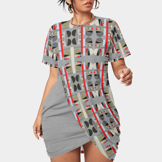 OD Women’s Stacked Hem Dress With Short Sleeve(FF)Gry