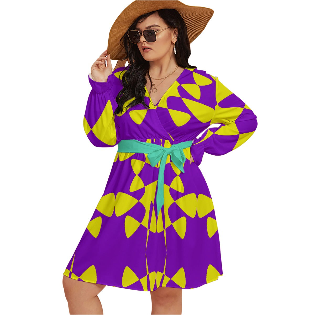 Origen Destination |On-Arrival Point of Origen Women's V-neck Dress With Waistband (Full-figured)