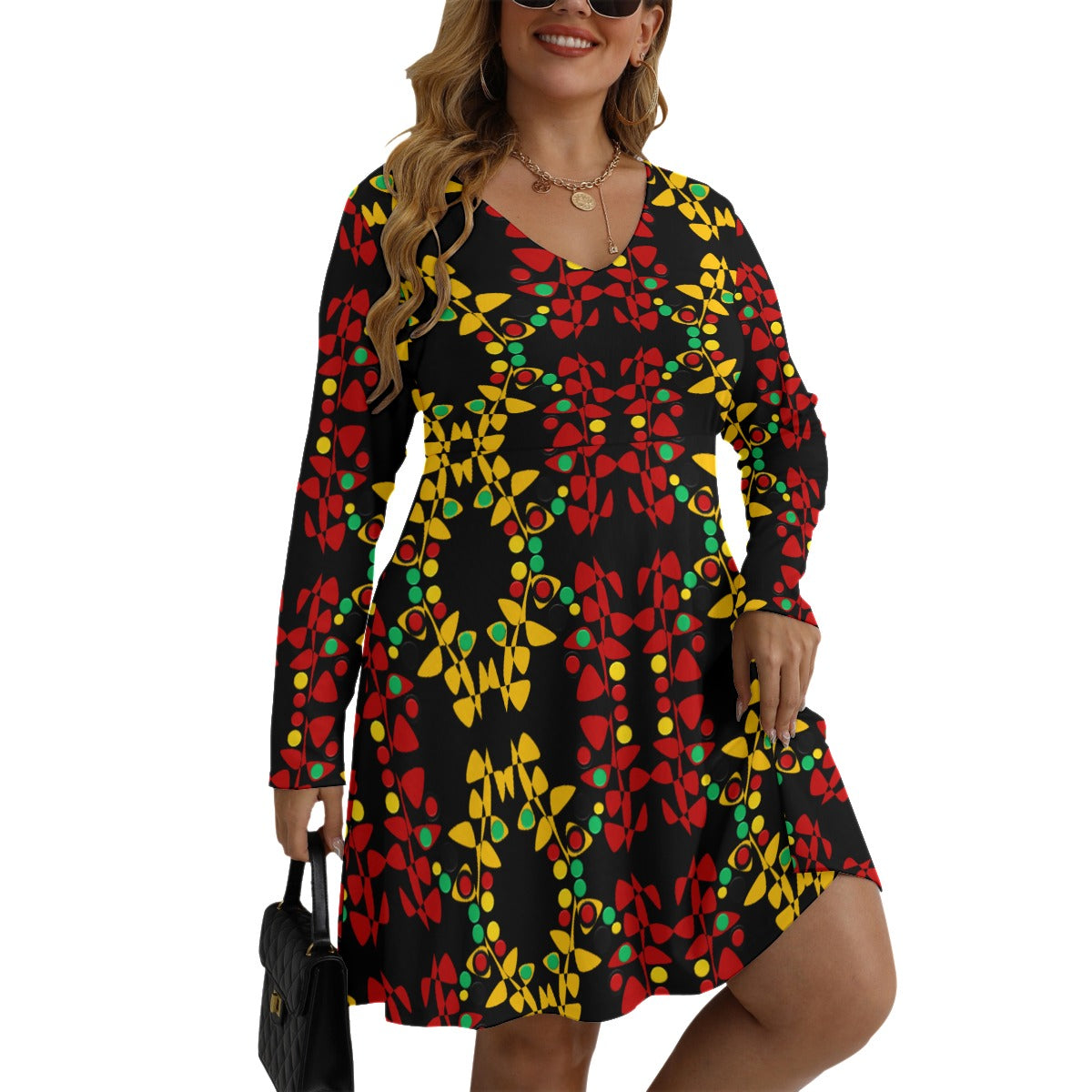 Origen Destination Women's V-neck Long Sleeve Dress(Plus Size)