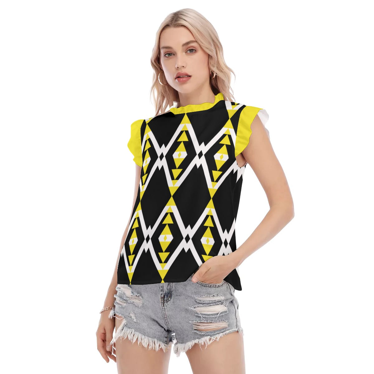 Origen Destination |On-Arrival Point of Origen Dia-Symbol Women's Blouse With Ruffle Collar