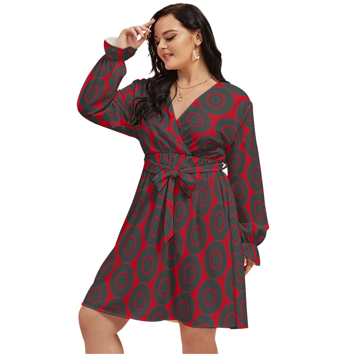 Origen Destination Women's Concentric V-neck Dress With Waistband(Plus Size)