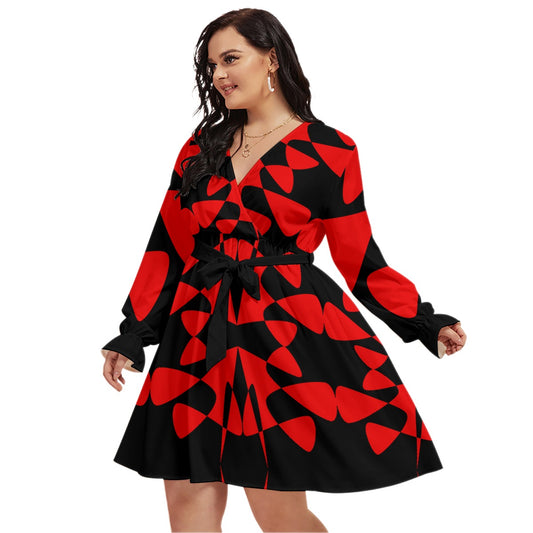 Origen Destination |On-Arrival Point of Origen Women's V-neck Dress With Waistband (Full-figured)