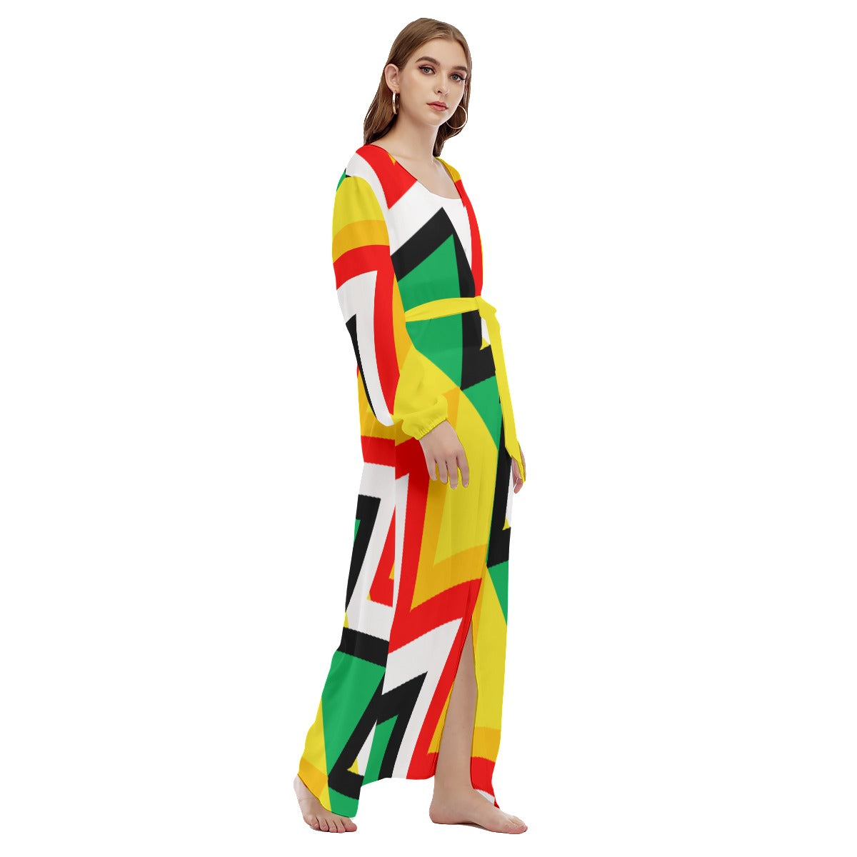 Origen Destination |On-Arrival Point of Origen Women's Gold/Multicolor Beach Long Coat