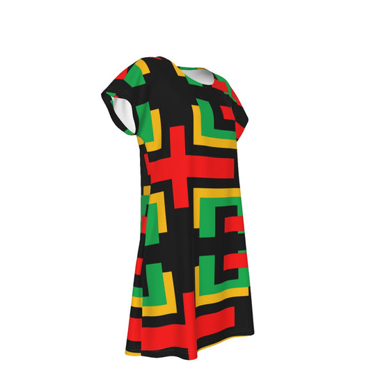 Origen Destination |On-Arrival Point of Origen Women's Black/Multicolor Short Sleeve Dress