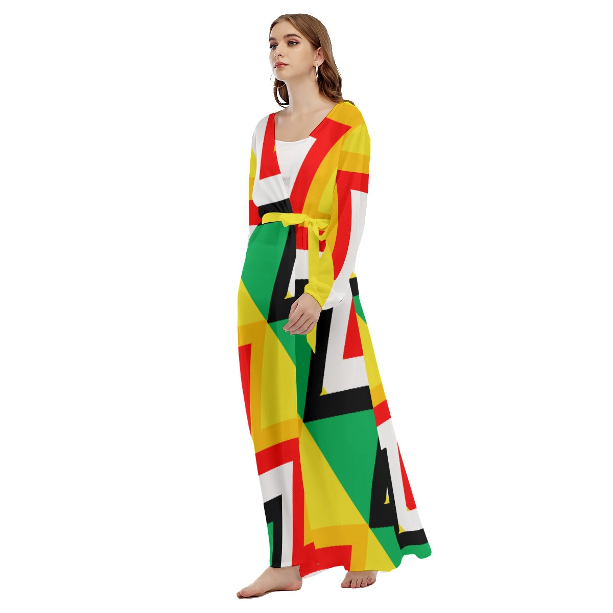 Origen Destination |On-Arrival Point of Origen Women's Gold/Multicolor Beach Long Coat