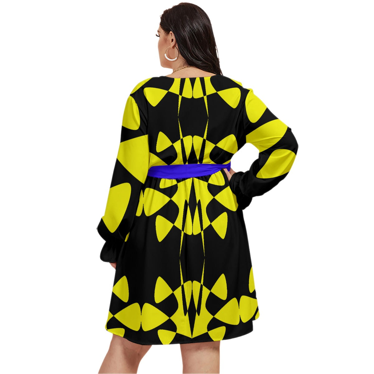 Origen Destination |On-Arrival Point of Origen Women's V-neck Dress With Waistband (Full-figured)