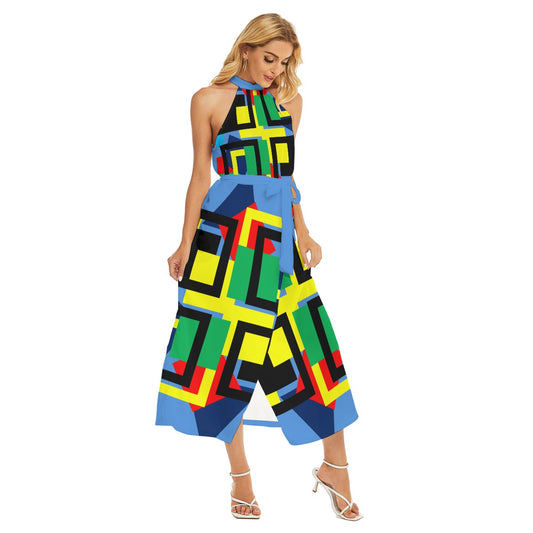 Origen Destination Women's Wrap Hem Belted Halter Dress