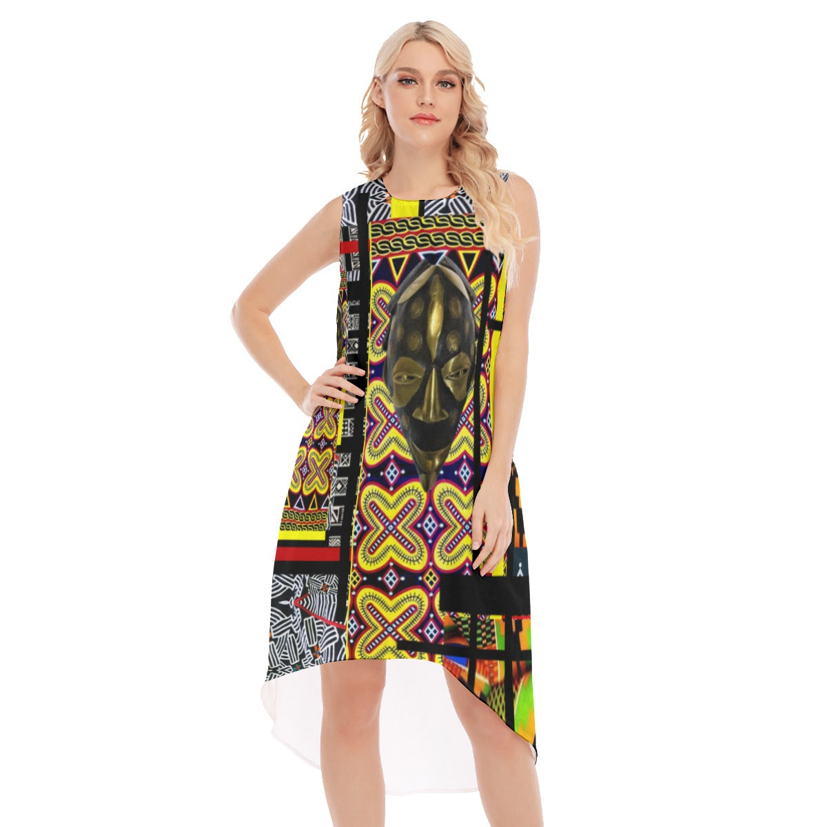 Origen Destination |On-Arrival Point of Origen African Symbol-inspired Women's Multicolor Sleeveless Long Dress