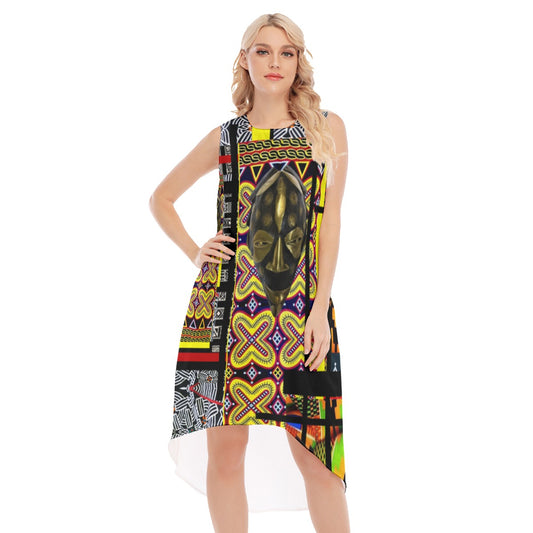 Origen Destination |On-Arrival Point of Origen African Symbol-inspired Women's Multicolor Sleeveless Long Dress