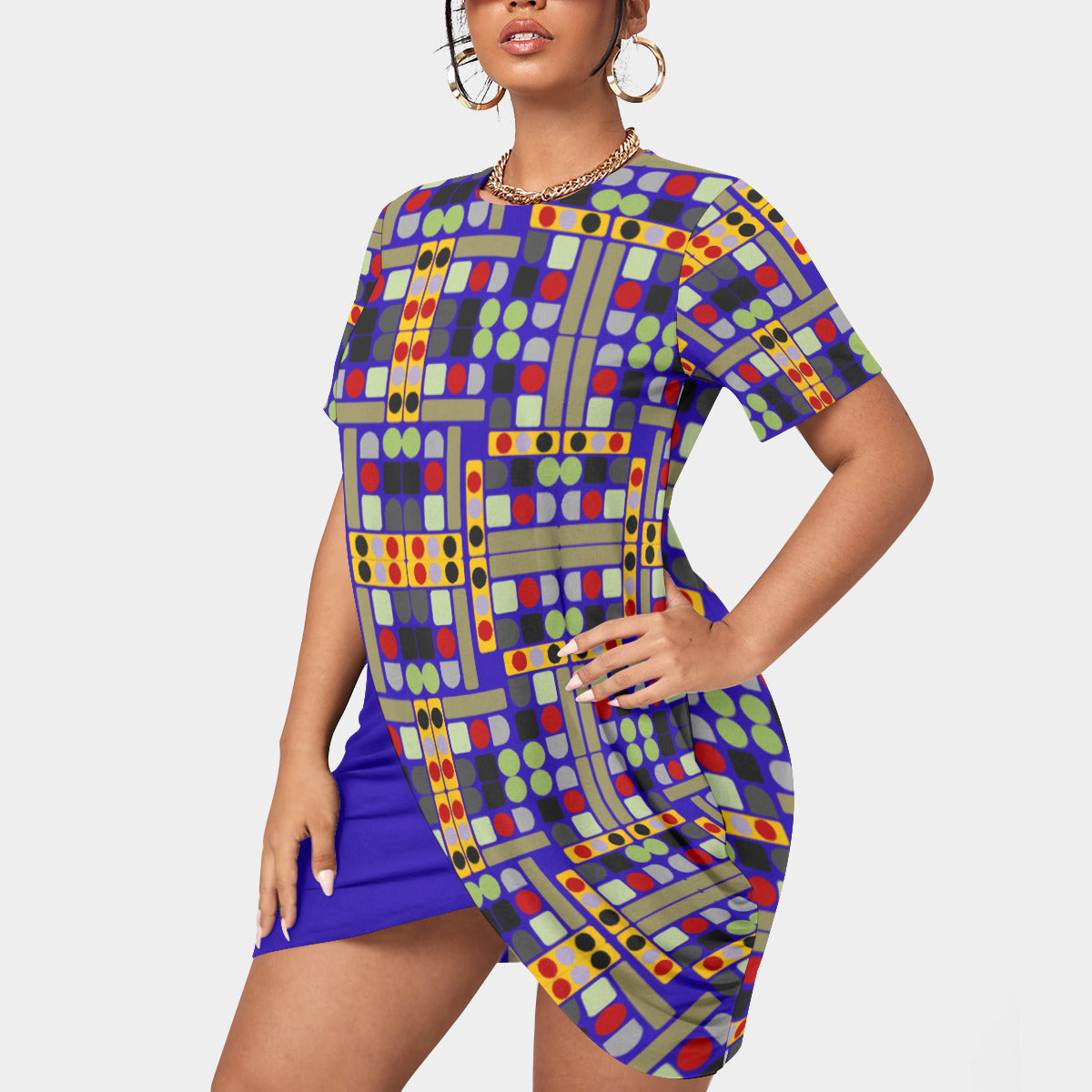 OD Women’s Stacked Hem Dress With Short Sleeve(FF)BB