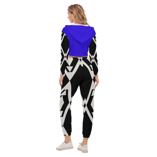 Origen Destination Symbol-inspired Women's Vibrant Blue Crop Hoodie Jumpsuit