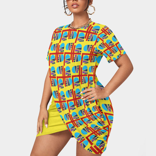 OD Women’s Stacked Hem Dress With Short Sleeve(FF)TurY