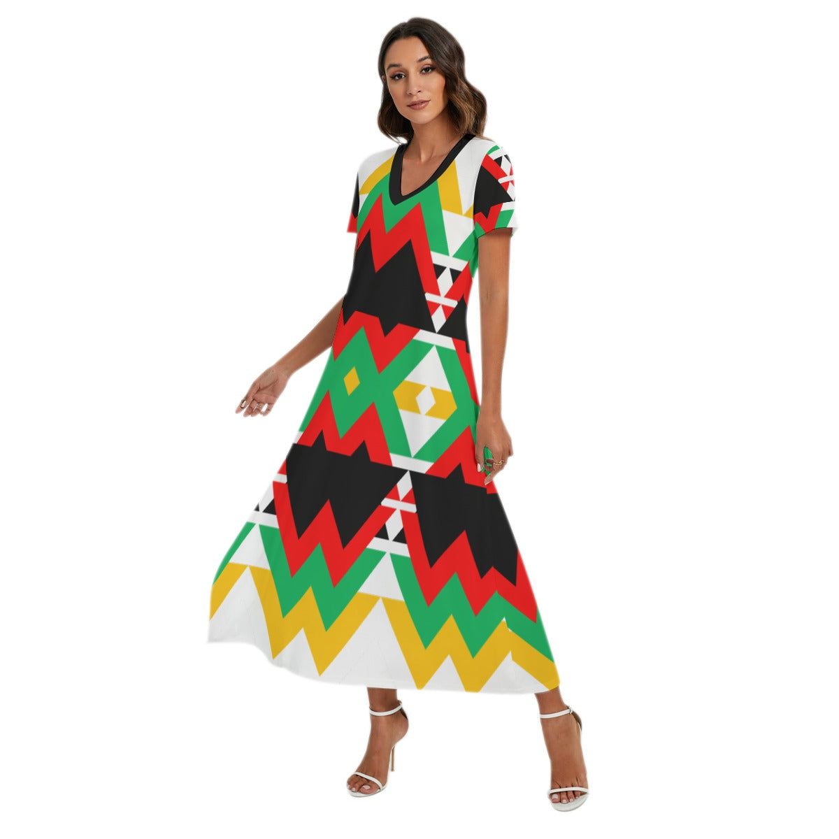 Origen Destination |On-Arrival Point of Origen Dia-symbol Women's V-neck Dress With Short Sleeve