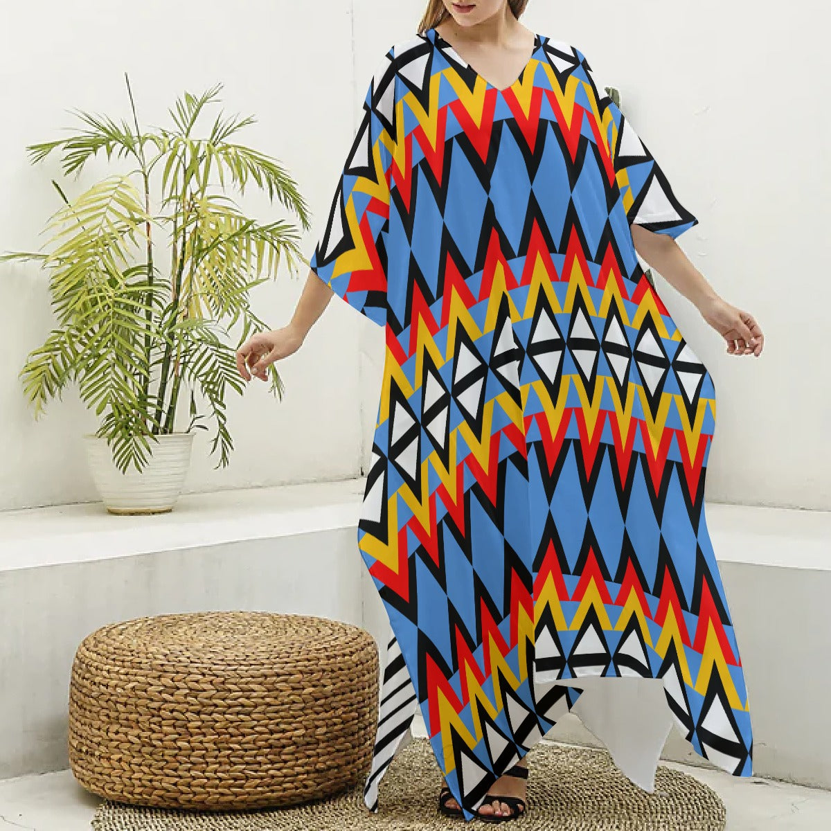 Origen Destination Women's V-neck Patterned Kaftan Robe