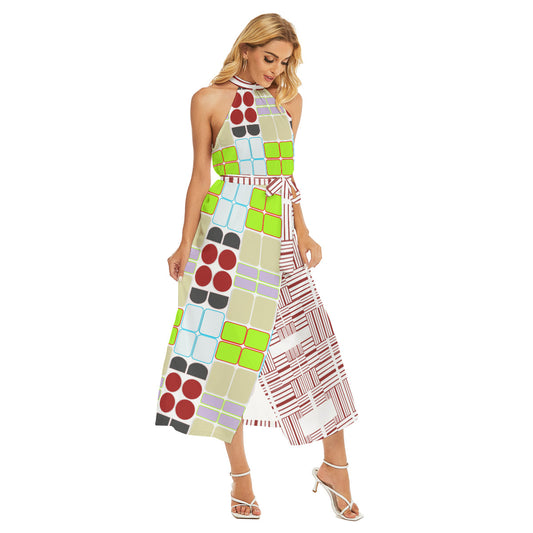 OD Women's Wrap Hem Belted Halter Dress Pattn2khg