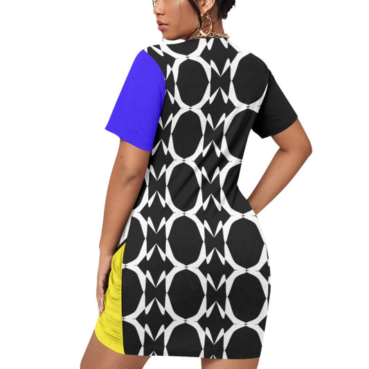 Origen Destination |On-Arrival Point of Origen Symbol-inspired Women’s Stacked Hem Dress With Short Sleeve(Full-figured)