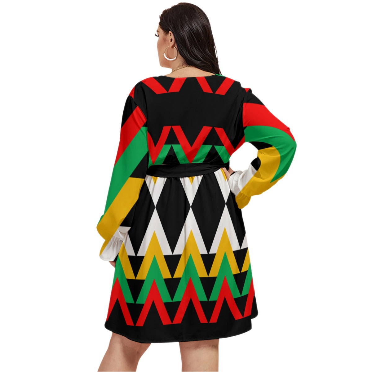 Origen Destination |On-Arrival Point of Origen Women's V-neck Long Sleeve Dress(Full-figured)