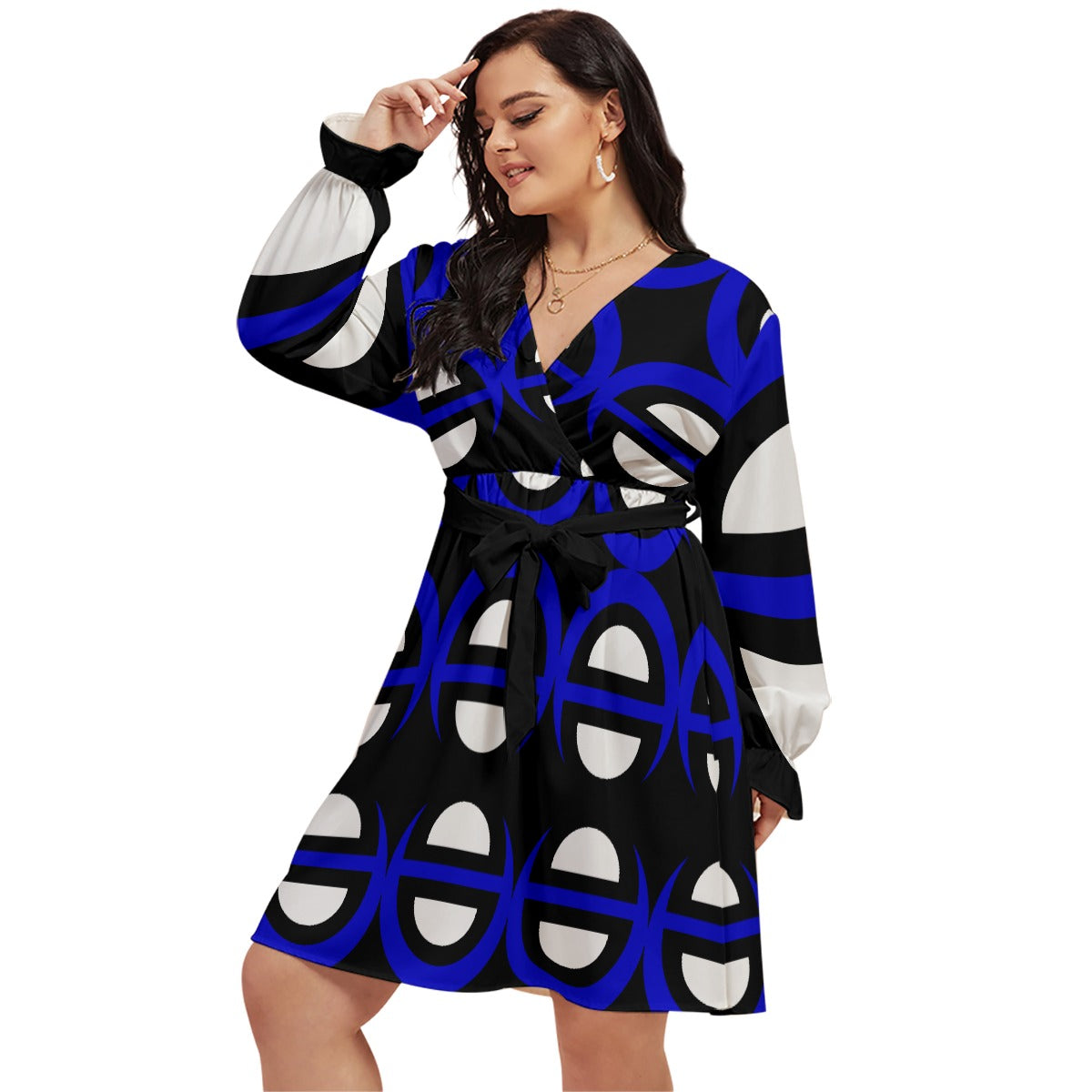 Origen Destination |On-Arrival Point of Origen Women's V-neck Dress With Waistband (Full-figured)