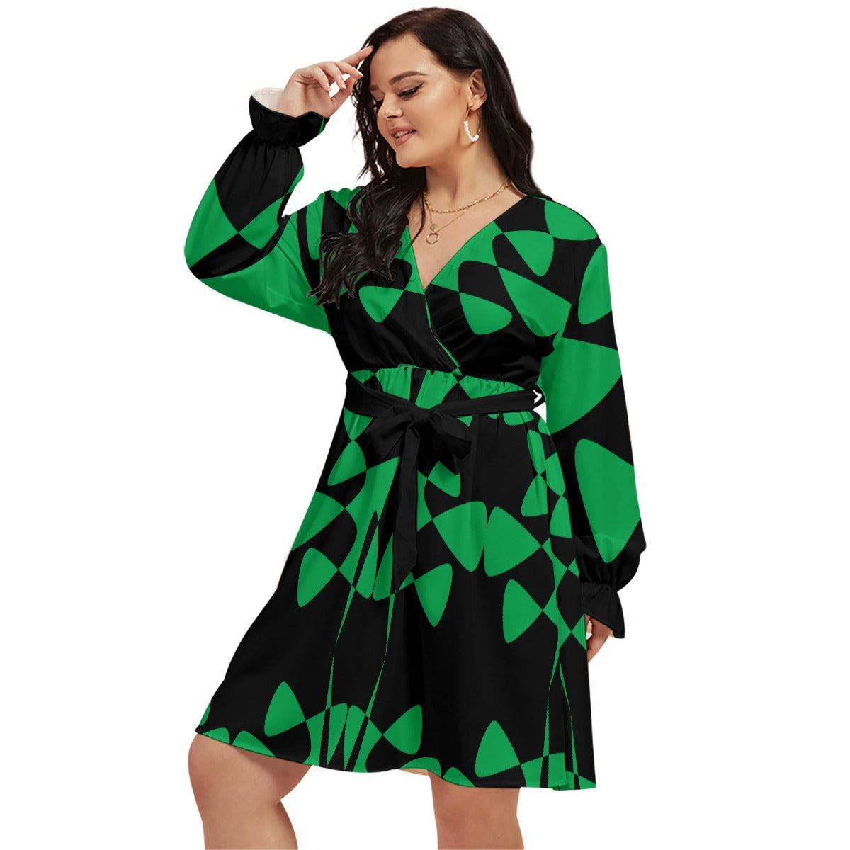 Origen Destination |On-Arrival Point of Origen Women's V-neck Dress With Waistband (Full-figured)