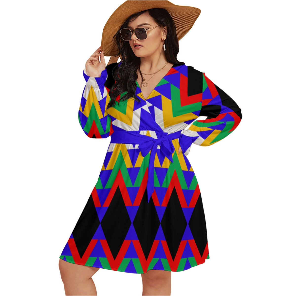 Origen Destination |On-Arrival Point of Origen Women's V-neck Dress With Waistband(Full-figured)