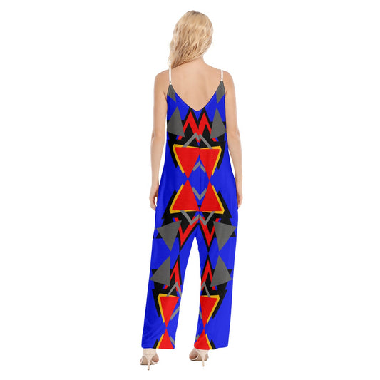 Origen Destination|  Dia-Symbol Blue/Multi-color Women's Loose Cami Jumpsuit
