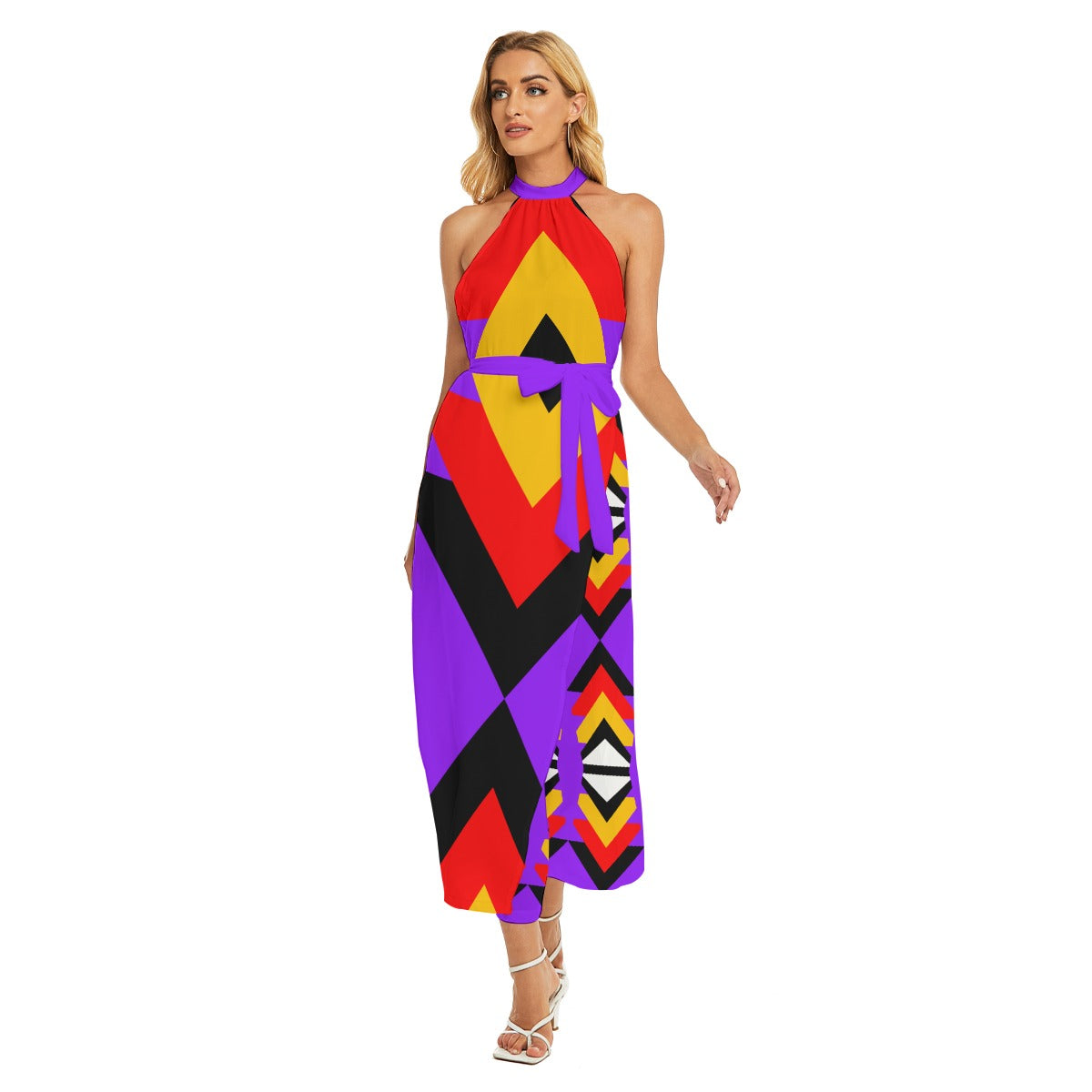 Origen Destination Women's Wrap Hem Belted Halter Dress