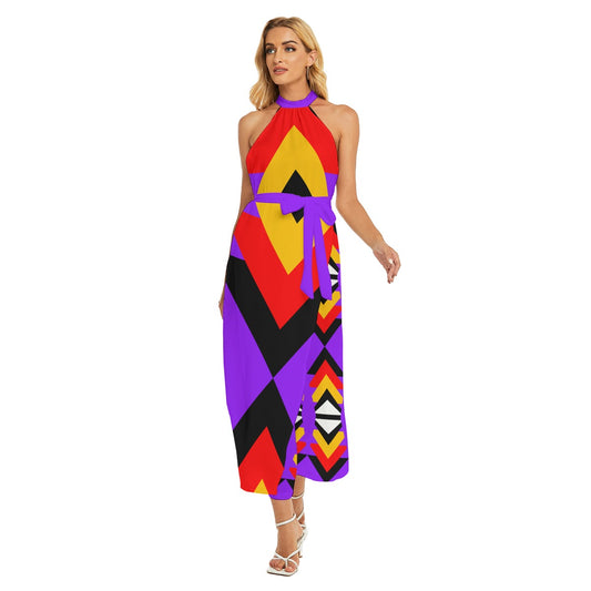 Origen Destination Women's Wrap Hem Belted Halter Dress