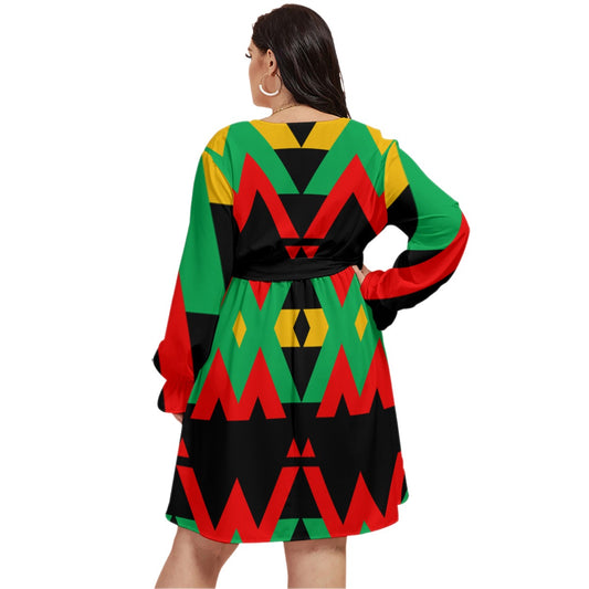 Origen Destination |On-Arrival Point of Origen Women's V-neck Dress With Waistband(Full-figured)