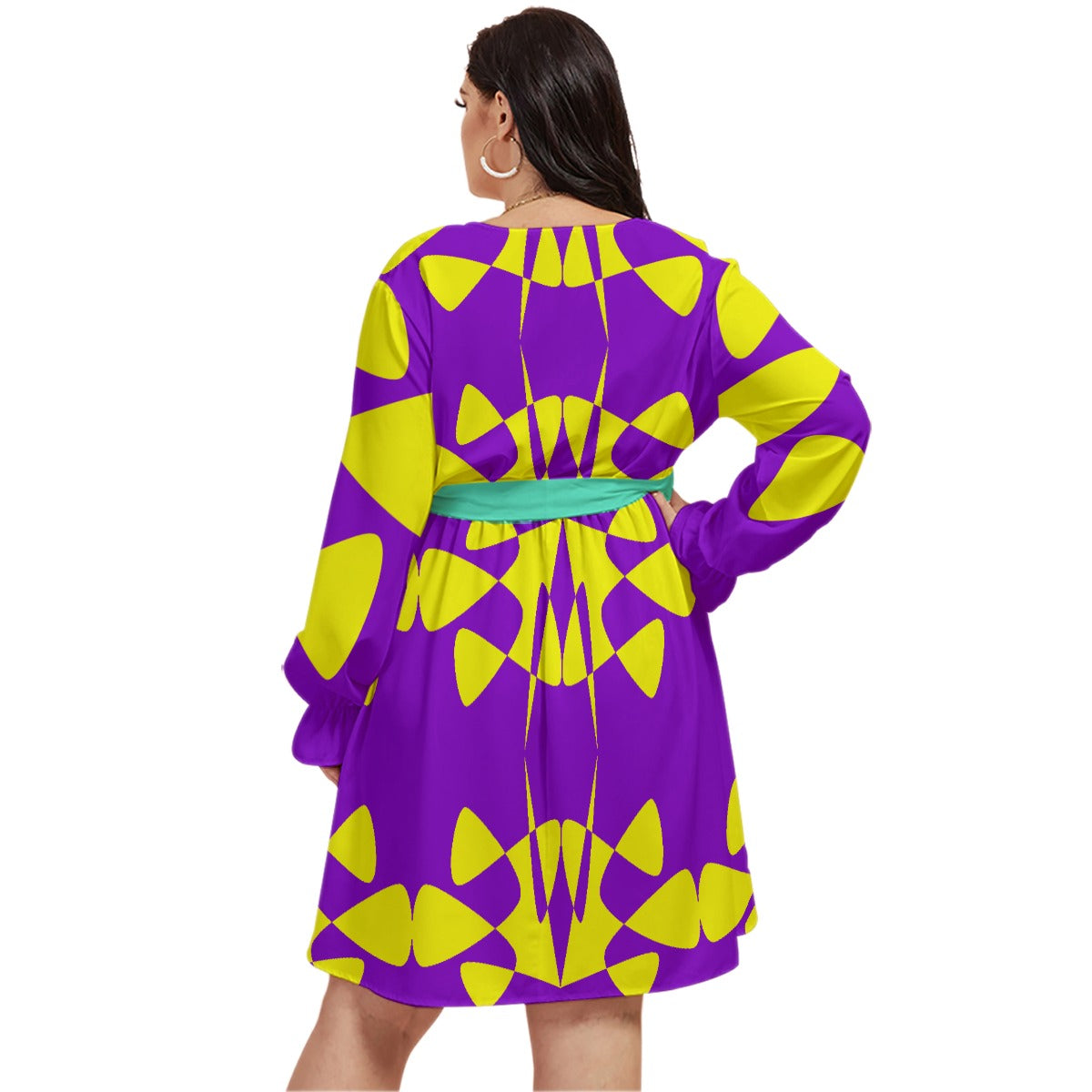 Origen Destination |On-Arrival Point of Origen Women's V-neck Dress With Waistband (Full-figured)