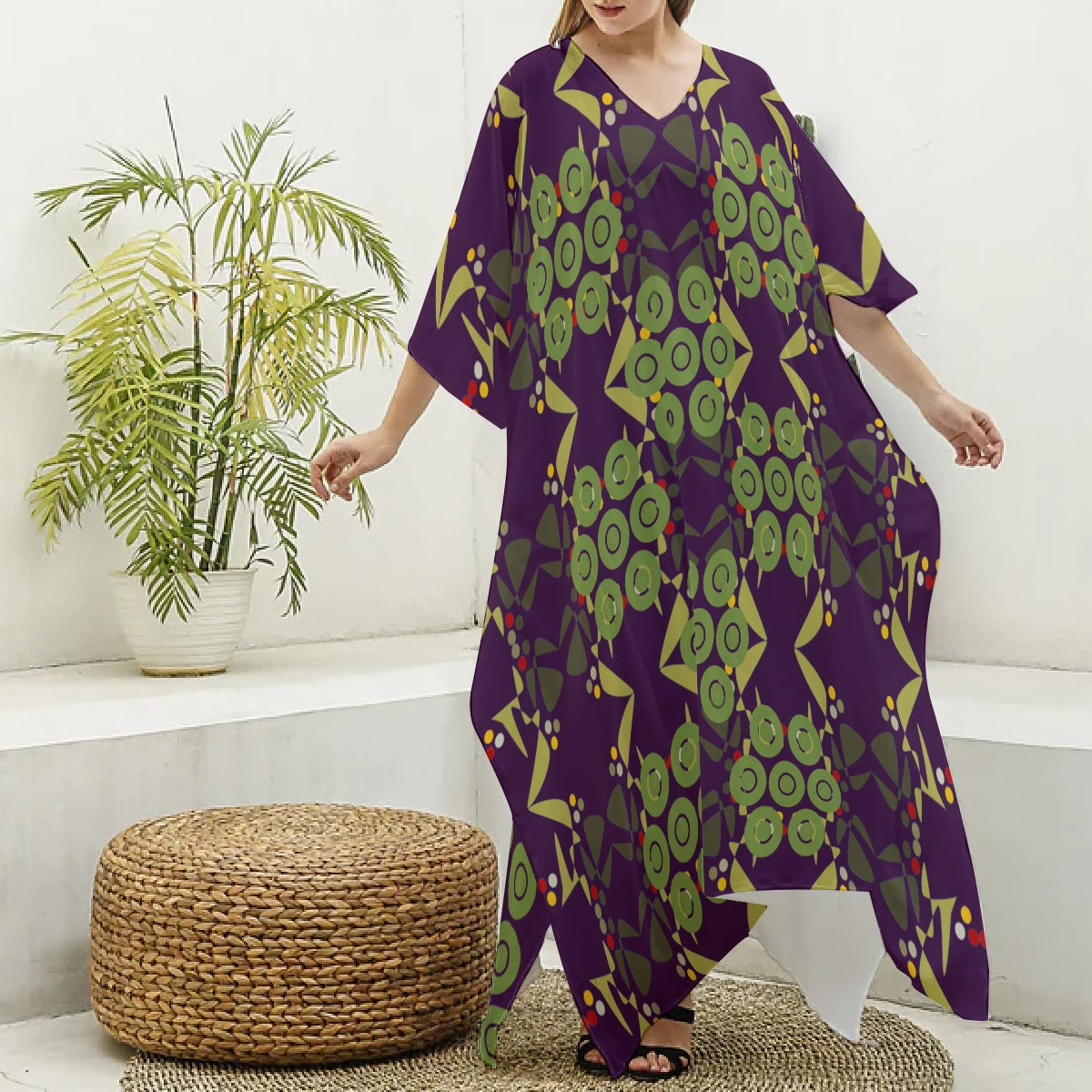 Origen Destination Women's V-neck Patterned Kaftan Robe