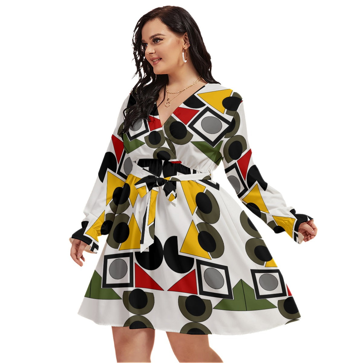 Origen Destination Women's V-neck Dress With Waistband(Plus Size)