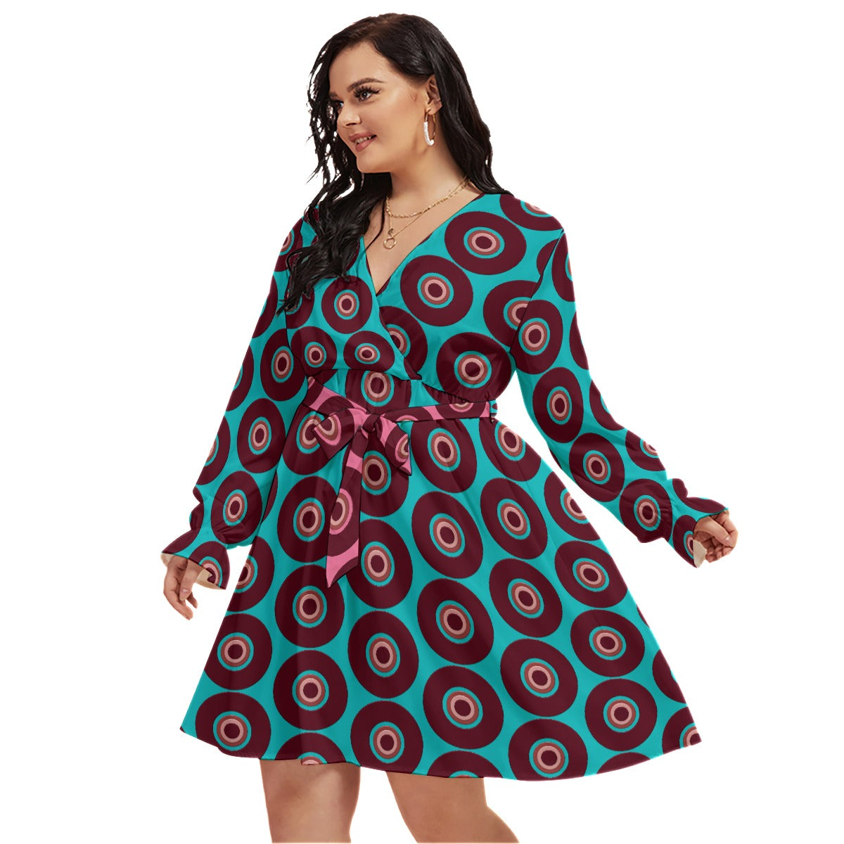 Origen Destination Women's Concentric V-neck Dress With Waistband(Plus Size)
