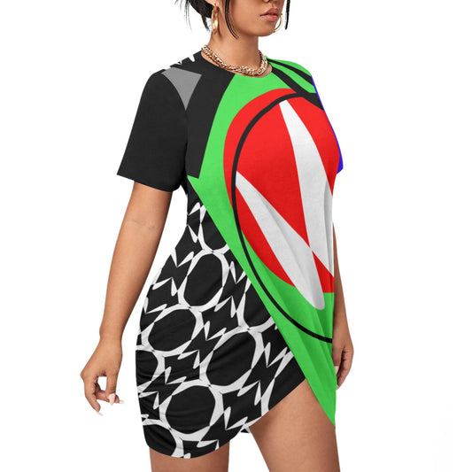 Origen Destination |On-Arrival Point of Origen Symbol-inspired Women's Stacked Hem Dress With Short Sleeve (Full-figured)